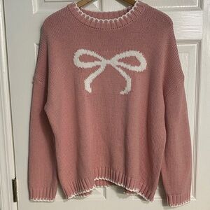 Sincerely Jules Pink Sweater with White Bow size large never worn